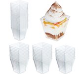 Relaxdays 50 vasitos plásticos para postre, cuencos aperitivos, cuadrados, 210 ml, reutilizables, helado, transparente