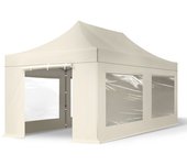 3x6 m carpa plegable, premium acero 40mm, 4 laterales con ventanas panorámicas, crema
