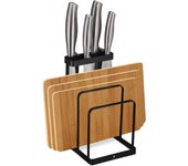 Relaxdays soportes de tablas y cuchillos 2 en 1, metal, portatablas de cocina, organizador de sobremesa, negro