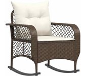 Silla mecedora de jardín con cojines ratán sintético marrón