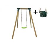 Columpio individual de madera cuadrada masgames aiko l + asiento bebé verde oscuro