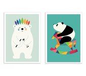 2 art-posters 30 x 40 cm - bébés pandas et ours blanc - andy westface - 30 x 40 cm