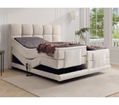 Conjunto completo boxspring con cabecero + somieres eléctricos de relajación + colchón + topper - 2 x 90 x 200 cm - tela de felpa - beige - omila de p