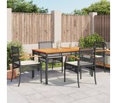 Set de muebles jardín 5 piezas | conjunto de jardín de ocio | set de comedor de jardín con cojines ratán sintético negro cfw607810
