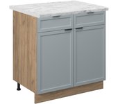 Vicco mueble bajo de cocina fame-line, azul claro-gris, 80 cm , et mármol