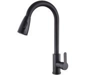 Grifo para fregadero de cocina telescópico giratorio de acero inoxidable negro con función de agua caliente y fría