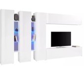 Carretto mueble de pared, mueble para tv con 5 puertas, mueble de salón multiusos, 100% made in italy, 340x30h180 cm, blanco brillo