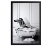 Cuadro con marco negro 40x30 baño de cebra