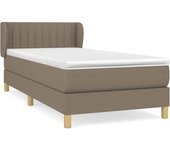 Cama con somier y colchón de tela gris topo 90x190 cm