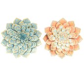 Decoración de pared dkd home decor 61 x 8 x 61 cm flor azul naranja shabby chic (2 unidades)