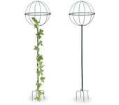 Relaxdays soportes para plantas trepadoras, set de dos globos para enredaderas, resistente, verde oscuro, 157 cm