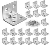 20 soportes de esquina en l de acero inoxidable, ángulo recto de 90 grados, para fijar muebles de madera. incluye tornillos (plateados, 36 x 27 mm).