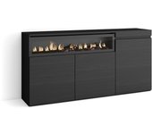 Aparadores para salón, 150x35x75cm, 3 puertas, chimenea eléctrica, negro