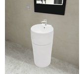Maison exclusive - lavabo de pie redondo de cerámica hueco de grifo/desagüe blanco