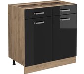 Vicco mueble bajo de cocina r-line, negro brillo intenso, 80 cm sin encimera