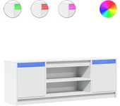 Mueble tv de madera compuesta blanca con led 139,5x34x50 cm