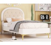 Cama individual acolchada 90x200 cm - en tejido de terciopelo - con somier - beige
