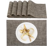 Relaxdays pack 6 manteles individuales, para mesa de comedor, salvamanteles de plástico, 45x30 cm, lavables, marrón