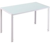 Mesa de comedor homcom metal, vidrio templado blanco 120x60x75 cm