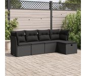 Conjunto de muebles de jardín vidaxl de 5 piezas con cojines negros de mimbre