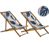 Beliani conjunto de 2 hamacas plegables anzio con telas de recambio motivo floral madera de acacia marrón claro