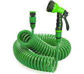 Manguera de jardín en espiral expandible, manguera de agua en espiral de eva flexible de 7,5 m con adaptador de 3/4” y 1/2” y pistola rociadora