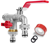 Grifo de agua de latón doble premium de 3/4 pulgadas (20/27), resistente al óxido y a la congelación + 2 accesorios de manguera gratis | para jard