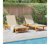 Sillas tumbonas vidaxl 2 pcs con ruedas y cojín de madera de acacia maciza