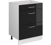 Vicco mueble bajo de cocina r-line, negro brillo intenso, 60 cm con cajones, sin encimera