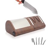 Fishtec afilador eléctrico de cuchillos de cocina, afilado + pulido a 2 niveles, cuchillos metal o cerámica, discos abrasivos de diamante