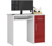 Escritorio: un cajón, 1 puerta, 3 estantes, blanco | rojo brillante, 90 cm, alto: 74 cm, fondo: 50 cm,