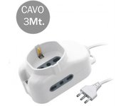 Multienchufe con cable de 1,3 m 2 tomas laterales 10/16a 2p+t bipass una toma frontal 10/16a 2p+t bipass + enchufe schuko 16a 2p+t