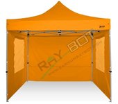 Carpa plegable 3x3 naranja con telones laterales y ventanas. acero 30 mm. tejido recubierto de pvc impermeable, repelente al agua de 350gm
