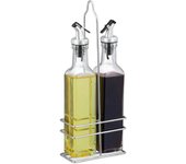 Relaxdays aceitera y vinagrera, botellas cristal de 300 ml, boquilla, aceite oliva, vinagreta, 2 aceiteras, transparente