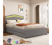 Cama acolchada, 90x200cm, cama con somier (sin colchón), lino, minimalista, gris