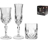 Servicio de copas transparentes opera 12 copas y 6 vasos