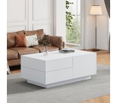 Mesa de centro con 4 cajones - 90 x 55 x 45 cm - tapa corredera - tablero de partículas - blanco