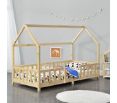 Cama para niños sisimiut forma de casa pino 90x200 cm pino natural [en.casa]