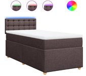 Cama con somier tapizado y colchón de tela marrón oscuro 90x190 cm