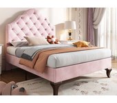 Cama tapizada de terciopelo 90x200 cm con cabecero regulable + somier - rosa