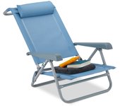 Relaxdays tumbona plegable con reposacabezas, abrebotellas, reposabrazos ajustable, plástico, acero, 120 kg, azul