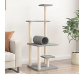 Rascador para gatos con postes de sisal gris claro 136 cm