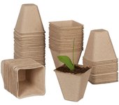 Relaxdays set 80 semilleros, biodegradables, macetas semillas cuadradas, planteros papel, 8x8x8cm, germinadores, natural