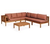 Sala de jardín de baño de 5 plazas de madera con mesa terracota