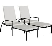 2 piezas tumbona de jardín | tumbona de exterior | sillas con reposapiés ratán sintético negro cfw599786