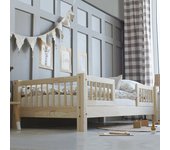 Cama 90x190 con barandillas y somier patas de 10 cm adèle madera