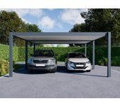 Cochera de aluminio 570 x 645 cm weston - 37 m² - altura: 255 - 2 coches - cochera independiente - canalón incluido - pérgola - gris antracita