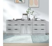 Aparador de 3 piezas | aparador de comedor | armario de cocina madera contrachapada gris sonoma cfw87159