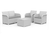 Conjunto de salón en ratán blanco rosalie con sofá, sillones y mesa de centro contenedor para jardín