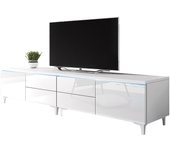 Mueble tv nashville 128, blanco brillante, blanco, número de puertas: 2.00, número de cajones: 4.00, 200x43x45cm